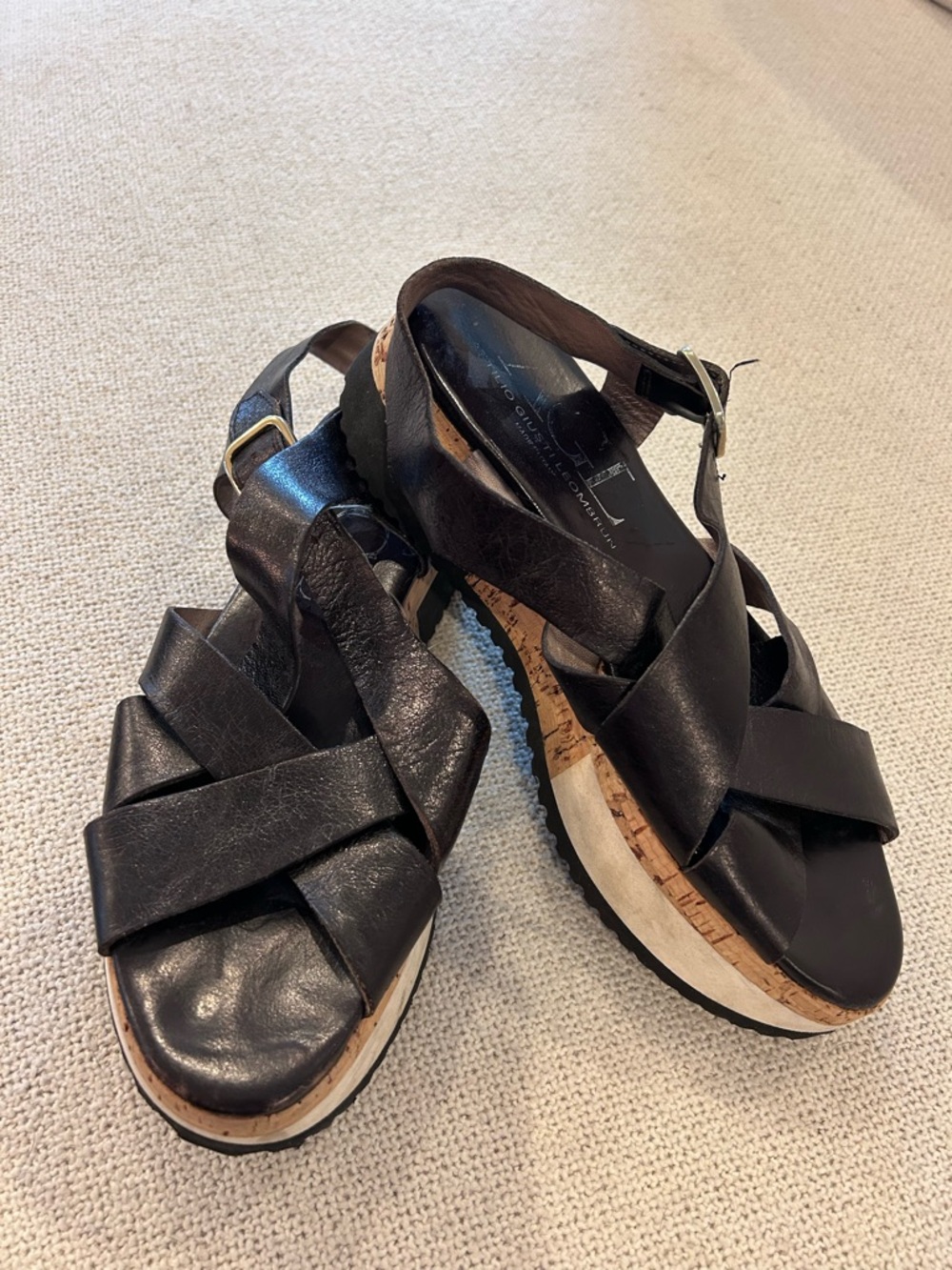 AGL Flatforms Cork Base Black Sandals 38.5 8